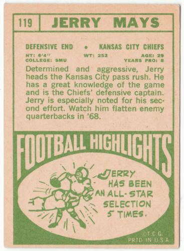 1968 Topps Football #119 Jerry Mays