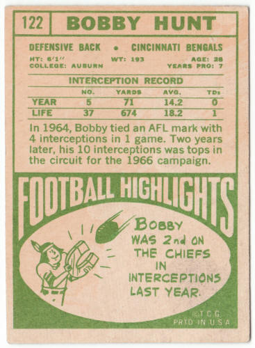 1968 Topps Football #122 Bobby Hunt