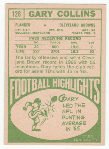 1968 Topps Gary Collins #128 back