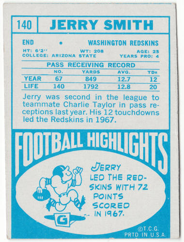 1968 Topps Football #140 Jerry Smith