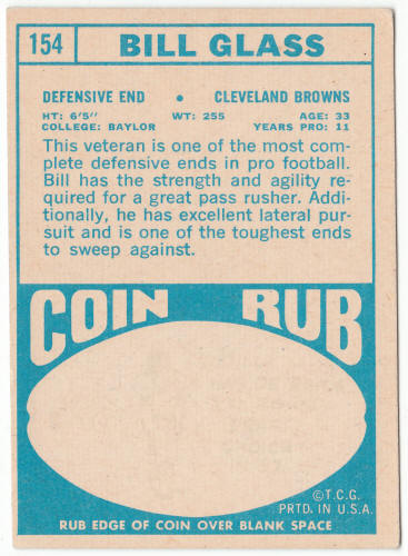 1968 Topps Football #154 Bill Glass