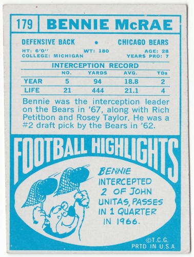 1968 Topps Football #179 Bennie McRae