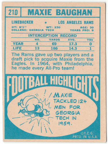 1968 Topps Football #210 Maxie Baughan