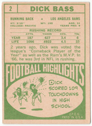 1968 Topps Football #2 Dick Bass