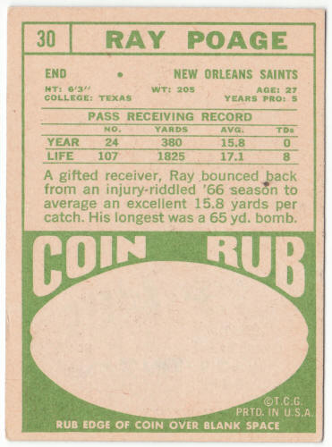 1968 Topps Football #30 Ray Poage