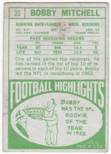 1968 Topps Football #35 Bobby Mitchell