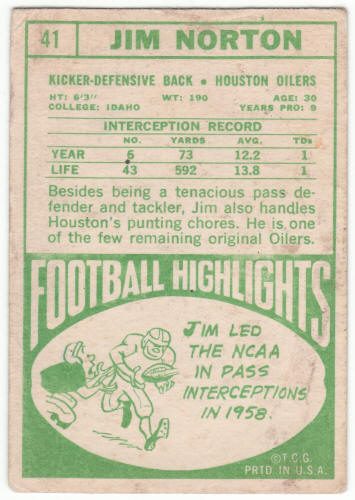 1968 Topps Football #41 Jim Norton