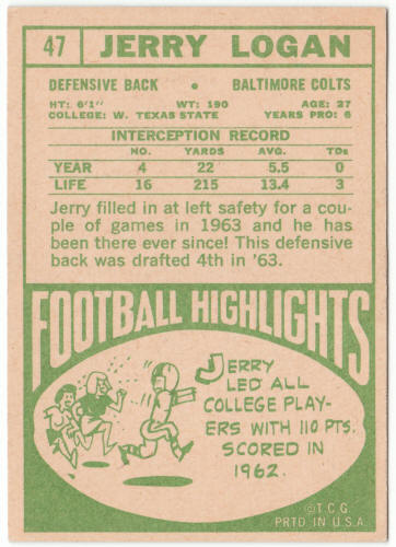 1968 Topps Football #47 Jerry Logan
