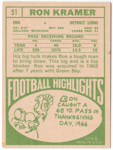 1968 Topps Football #51 Ron Kramer