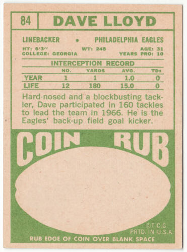 1968 Topps Football #84 Dave Lloyd