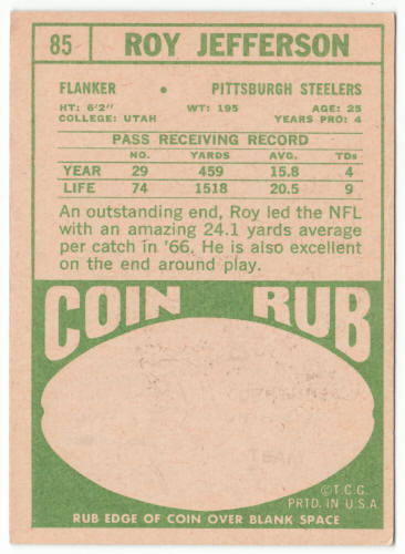 1968 Topps Football 85 Roy Jefferson back