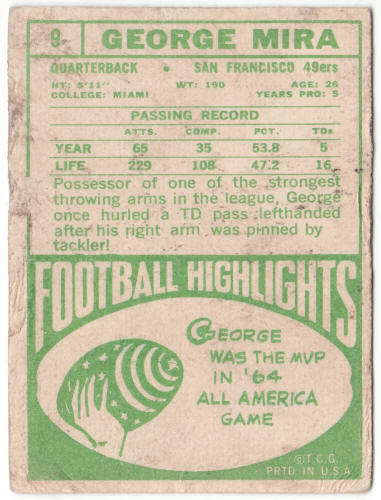 1968 Topps Football #9 George Mira