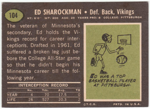 1969 Topps Football #104 Ed Sharockman