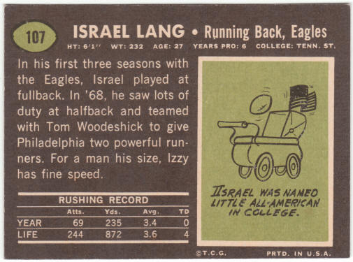 1969 Topps Football #107 Israel Lang Rookie Card