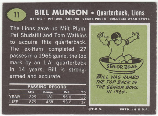 1969 Topps Football #11 Bill Munson