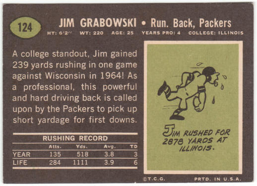 1969 Topps Football #124 Jim Grabowski