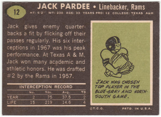 1969 Topps Football #12 Jack Pardee