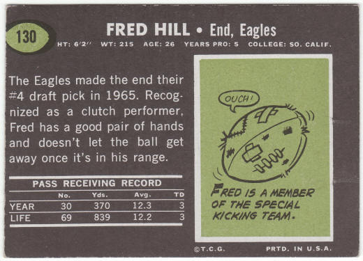 1969 Topps Football #130 Fred Hill Rookie Card