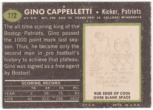 1969 Topps Football #172 Gino Cappelletti