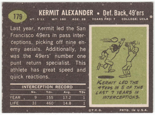 1969 Topps Football #179 Kermit Alexander