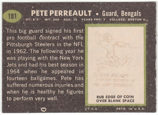 1969 Topps Football #181 Pete Perreault Rookie Card