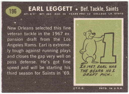 1969 Topps Football #196 Earl Leggett