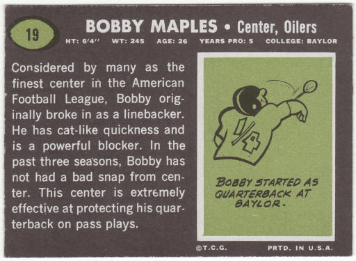 1969 Topps Football #19 Bobby Maples