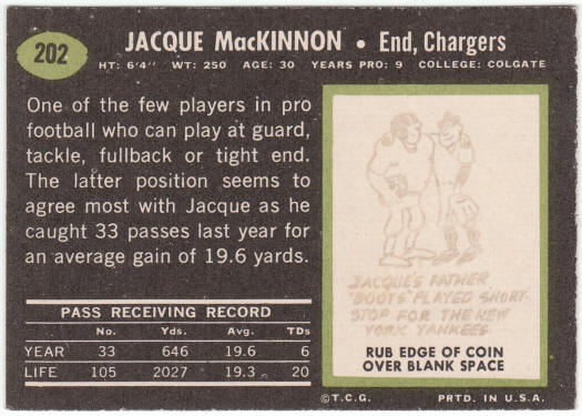 1969 Topps Football #202 Jacque MacKinnon
