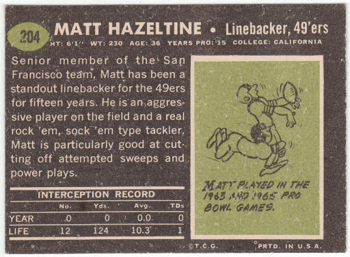1969 Topps Football #204 Matt Hazeltine