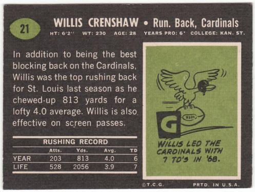1969 Topps Football #21 Willis Crenshaw