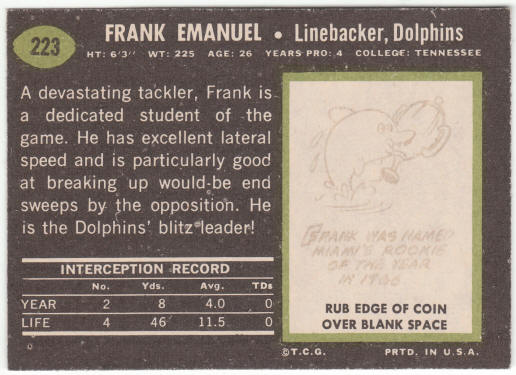 1969 Topps Football #223 Frank Emanuel