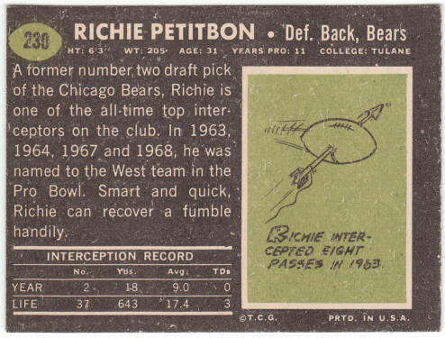 1969 Topps Football #230 Richie Petitbon