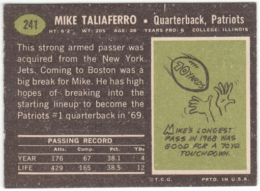 1969 Topps Football #241 Mike Taliaferro