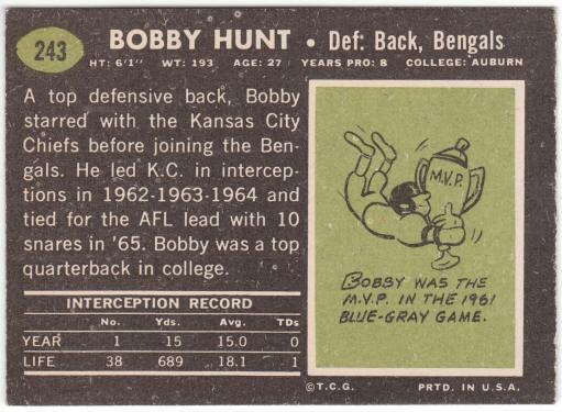 1969 Topps Football #243 Bobby Hunt
