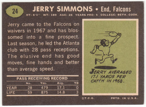 1969 Topps Football #24 Jerry Simmons