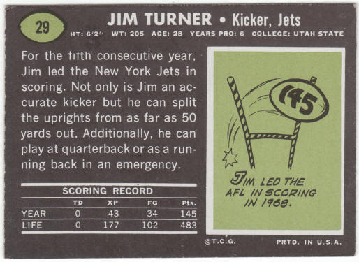 1969 Topps Football #29 Jim Turner