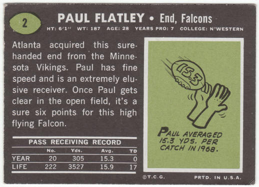 1969 Topps Football #2 Paul Flatley