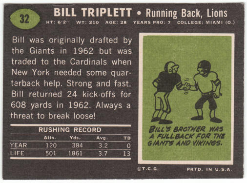 1969 Topps Football #32 Bill Triplett