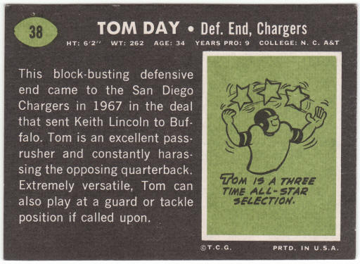 1969 Topps Football #38 Tom Day
