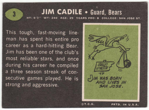1969 Topps Football #3 Jim Cadile Rookie Card