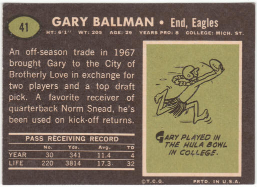 1969 Topps Football #41 Gary Ballman