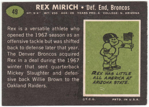 1969 Topps Football #49 Rex Mirich