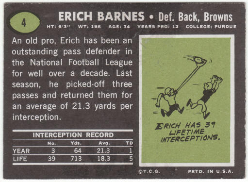 1969 Topps Football #4 Erich Barnes