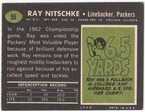 1969 Topps Football #55 Ray Nitschke