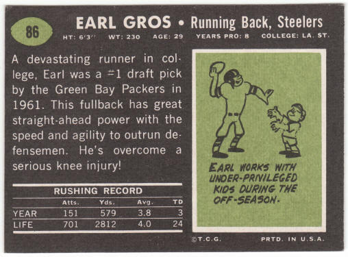 1969 Topps Football #86 Earl Gros