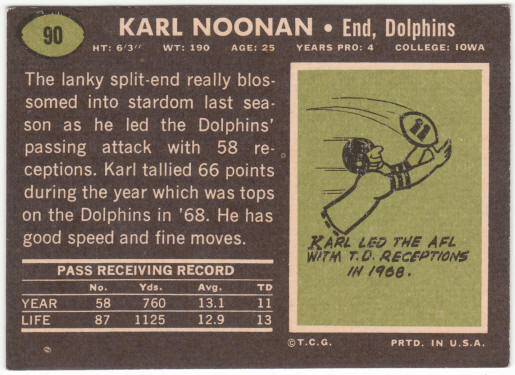 1969 Topps Football #90 Karl Noonan Rookie Card
