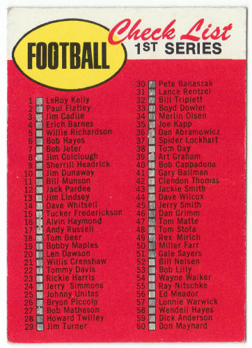 1969 Topps Football #80 1st Series Checklist front