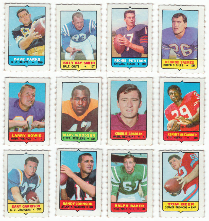 1969 Topps Football 4 In 1 Card Singles fronts