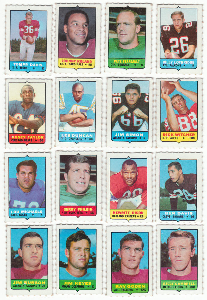 1969 Topps Football 4 In 1 Card Singles fronts