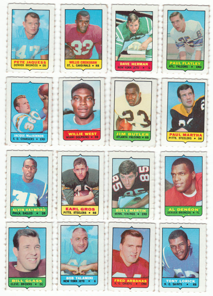 1969 Topps Football 4 In 1 Card Singles fronts